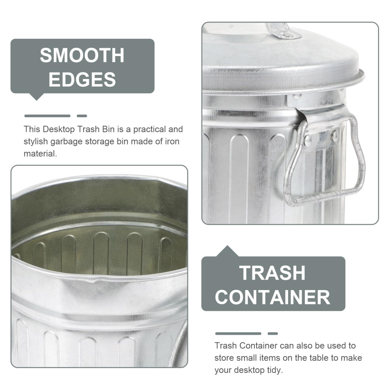 Cabilock Vintage Ash Bucket with Lid Galvanized Metal Flowerpot Organizer Mini Desktop Trash Bin