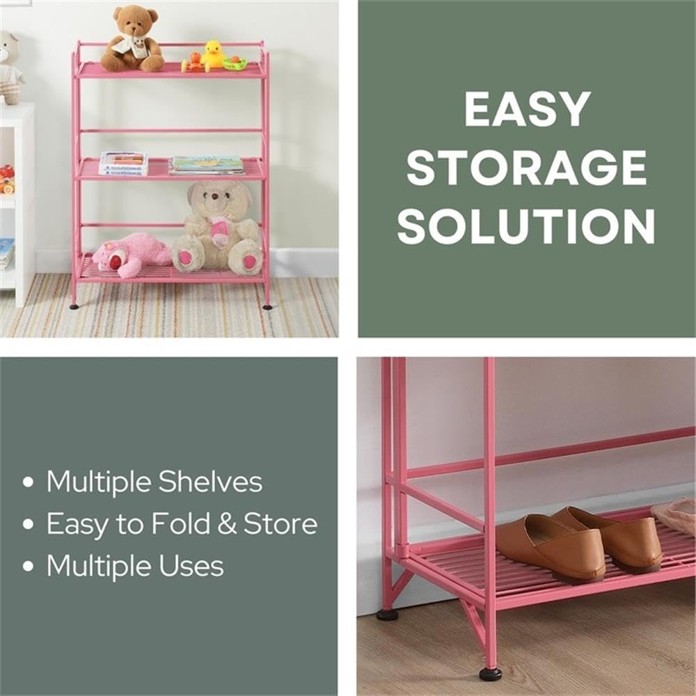 Convenience Concepts Xtra Storage Shelves Pink 3 Tier Folding Metal Organizer Unit