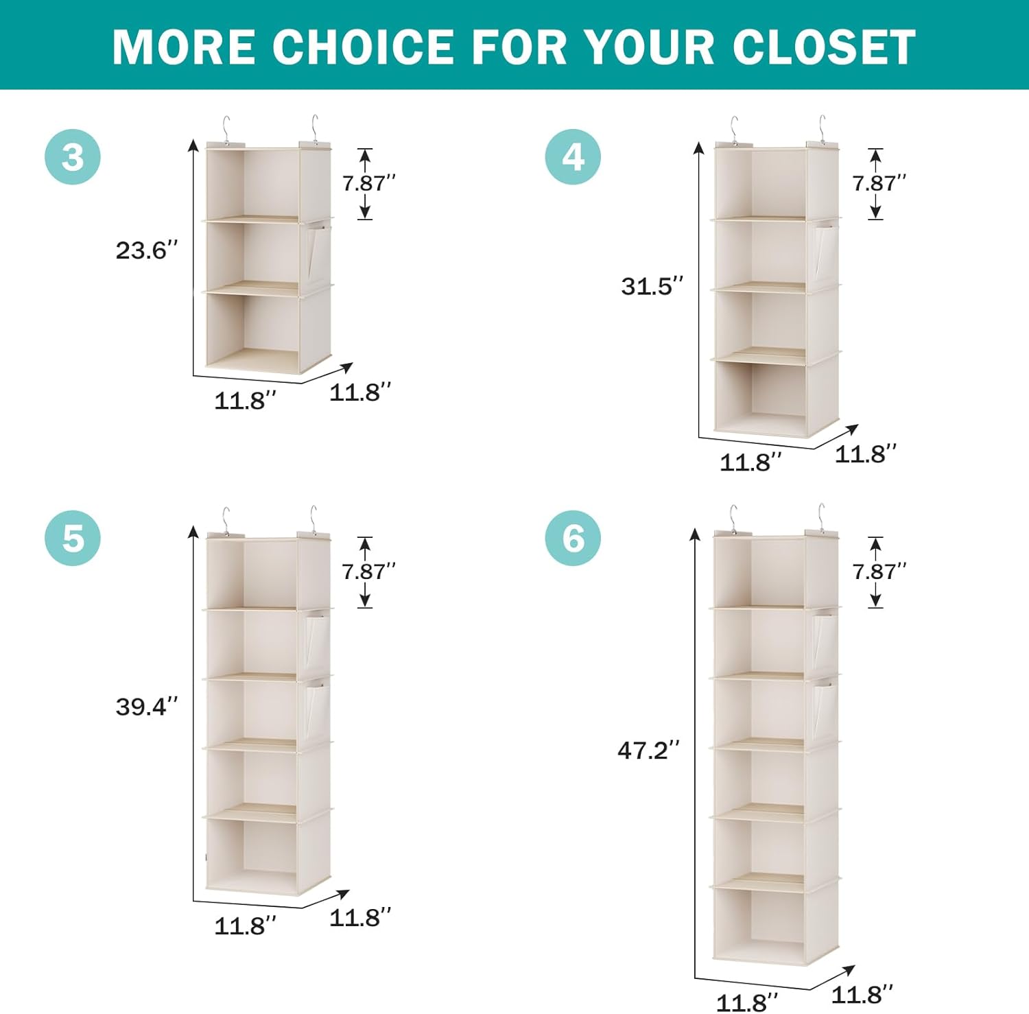 YOUDENOVA Hanging Closet Organizer 3-Shelf Beige