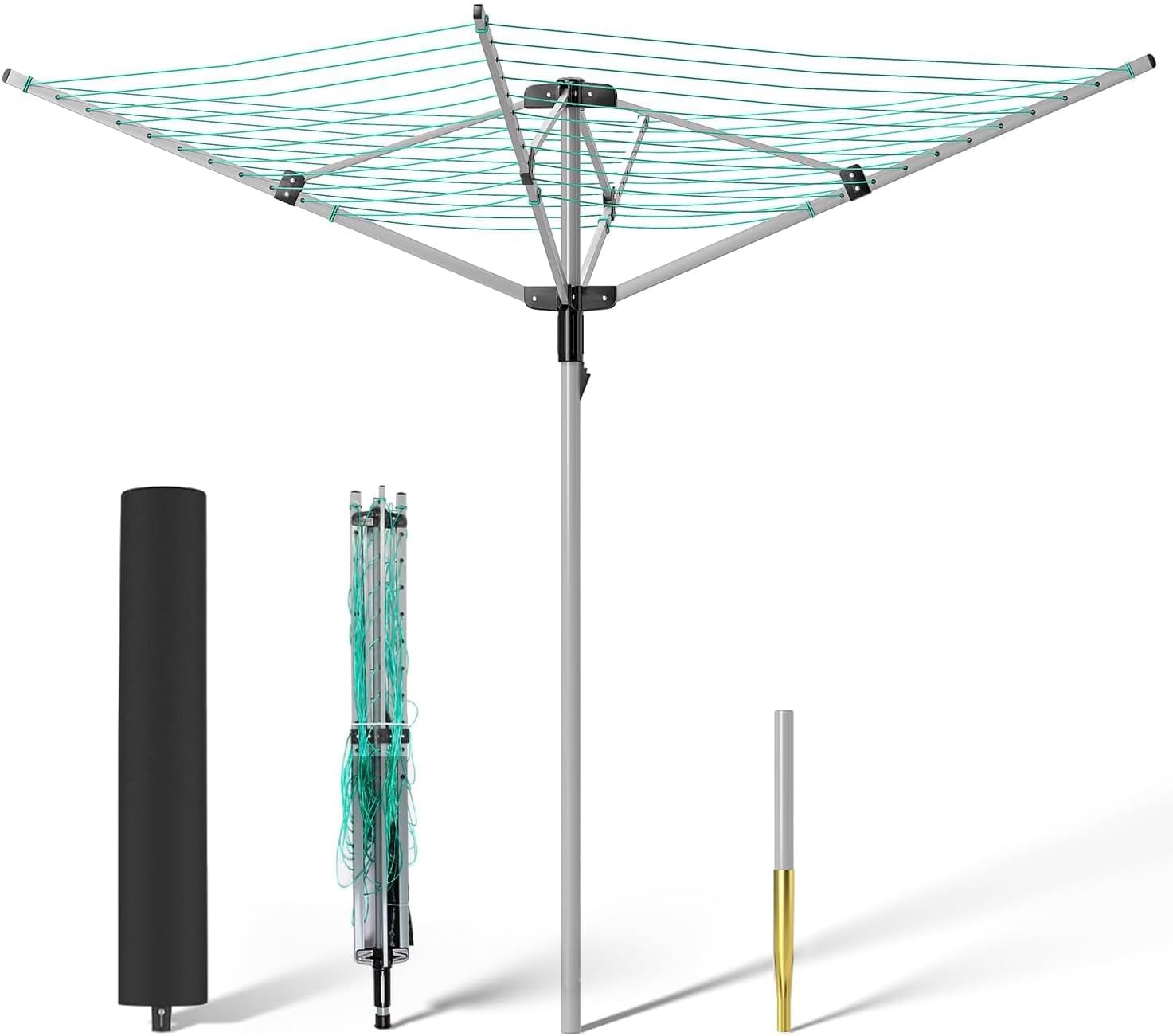 Rotary Umbrella Drying Rack with 4 Arms and 165 Feet Clothesline