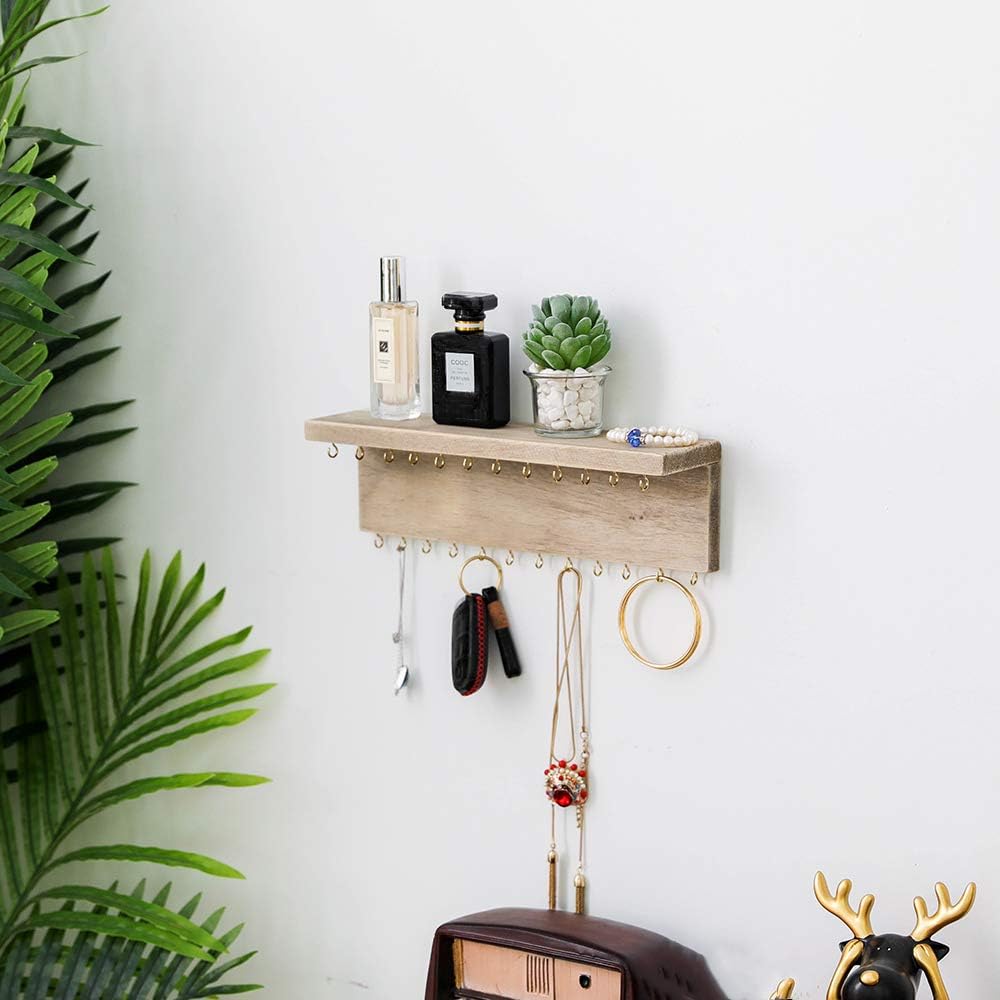BYHER Wall Mounted Jewelry Organizer with 24 Hooks
