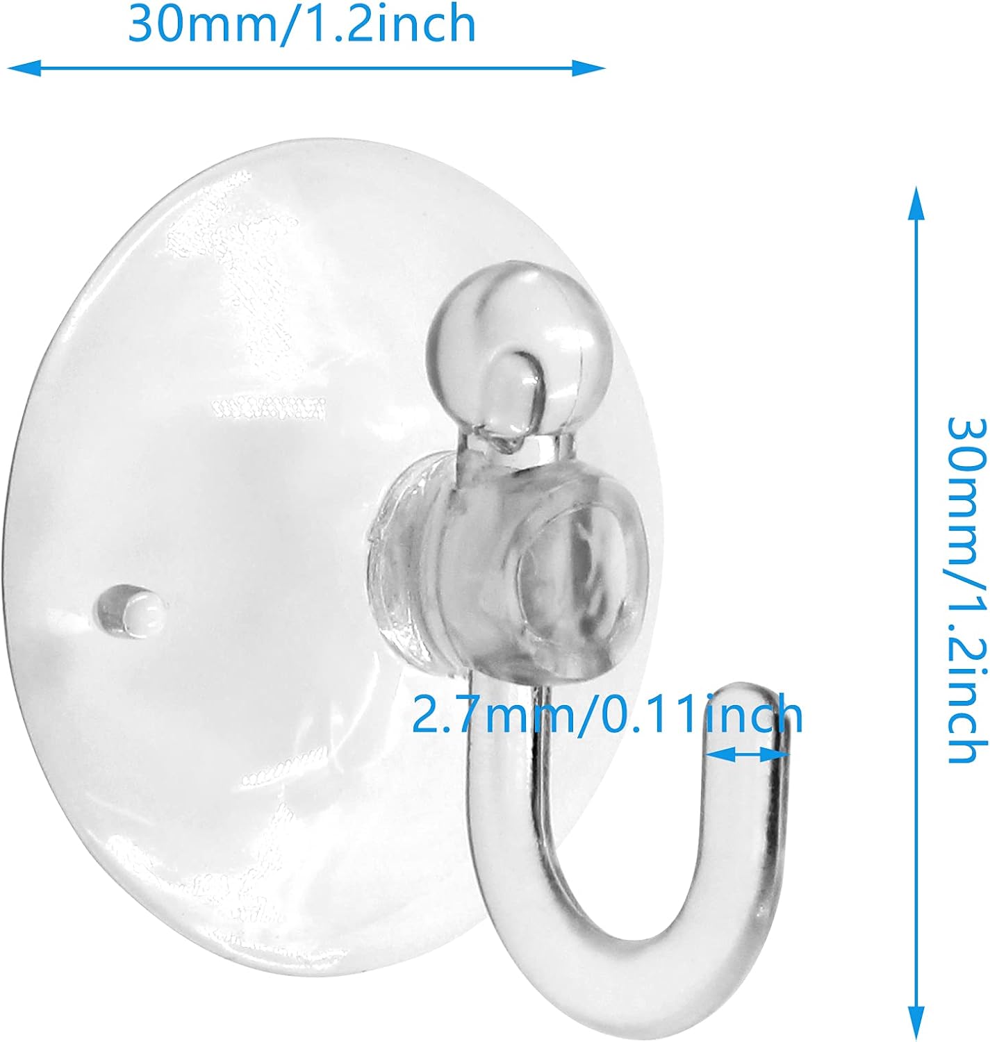 Piutouyar 20Pcs Clear Suction Cup Hooks 30mm Plastic Sucker Pads for Home Use