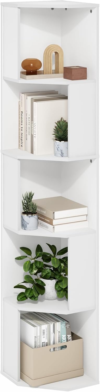 Furinno Econ 5-Tier Freestanding Corner Bookcase White