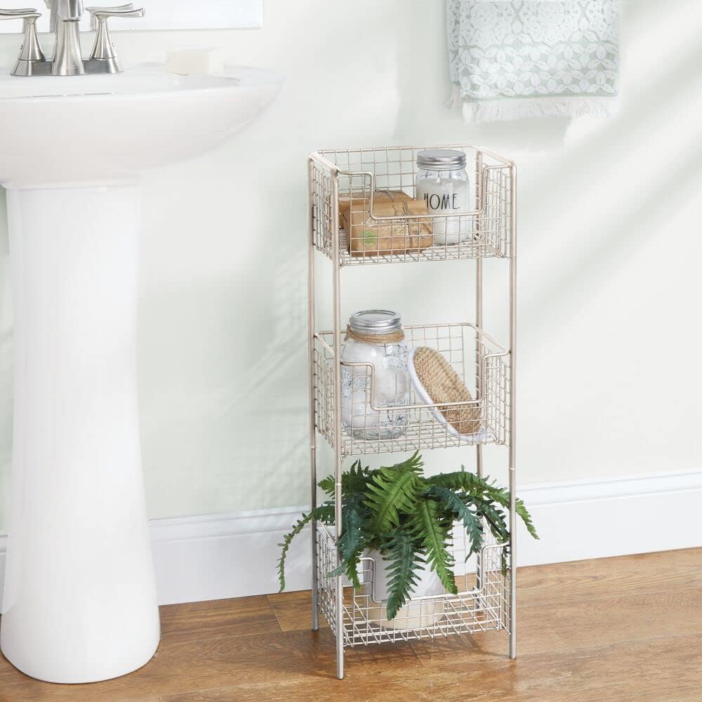 mDesign Steel 3-Tier Bathroom Storage Organizer Tower Rack