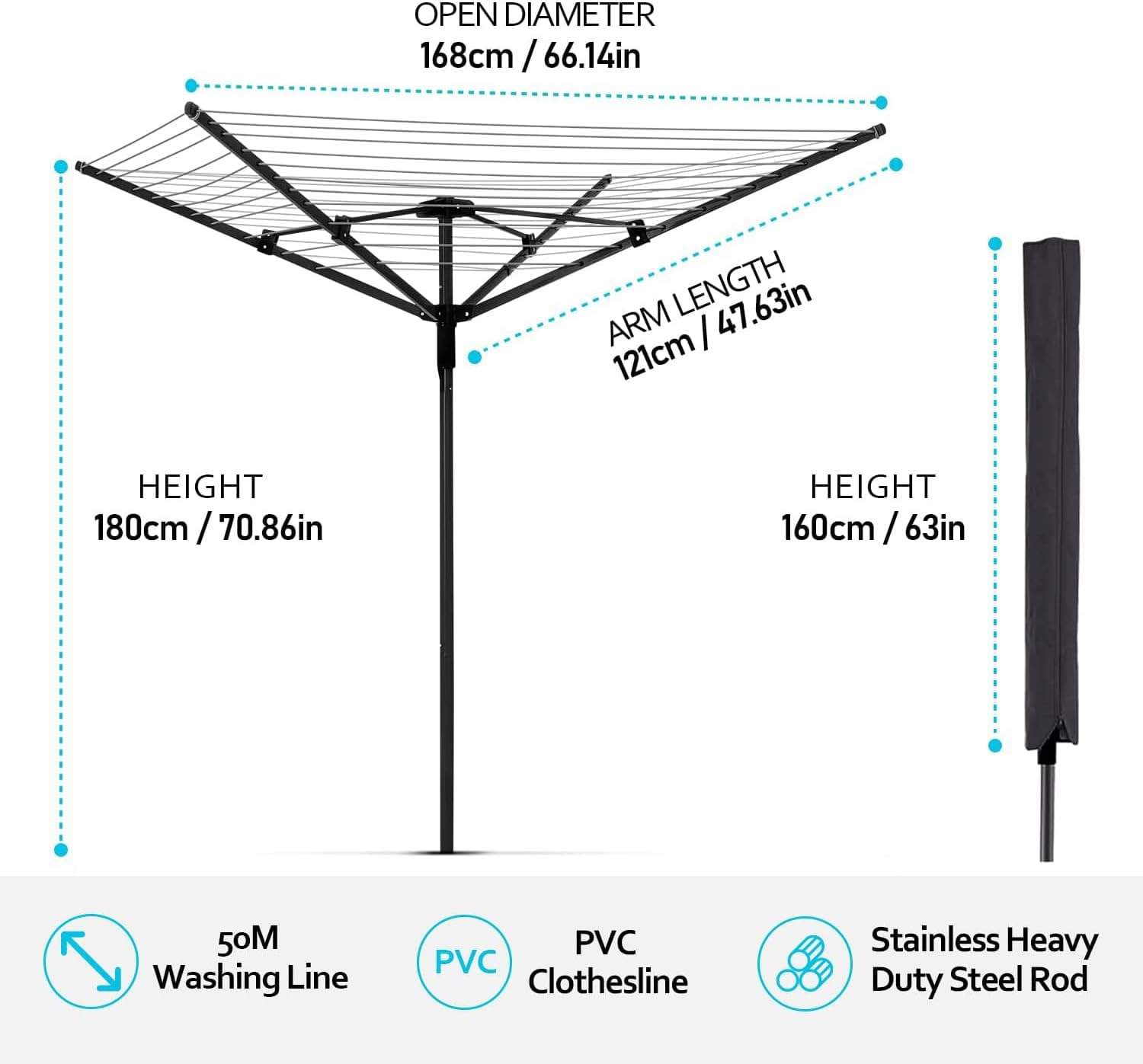 Nisorpa Rotating Outdoor Umbrella Drying Rack with 12 Lines and 165 ft Clothesline