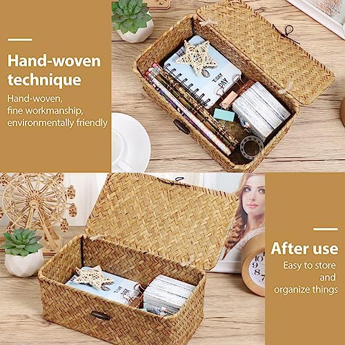 IMIKEYA Woven Storage Box with Lid for Home Office