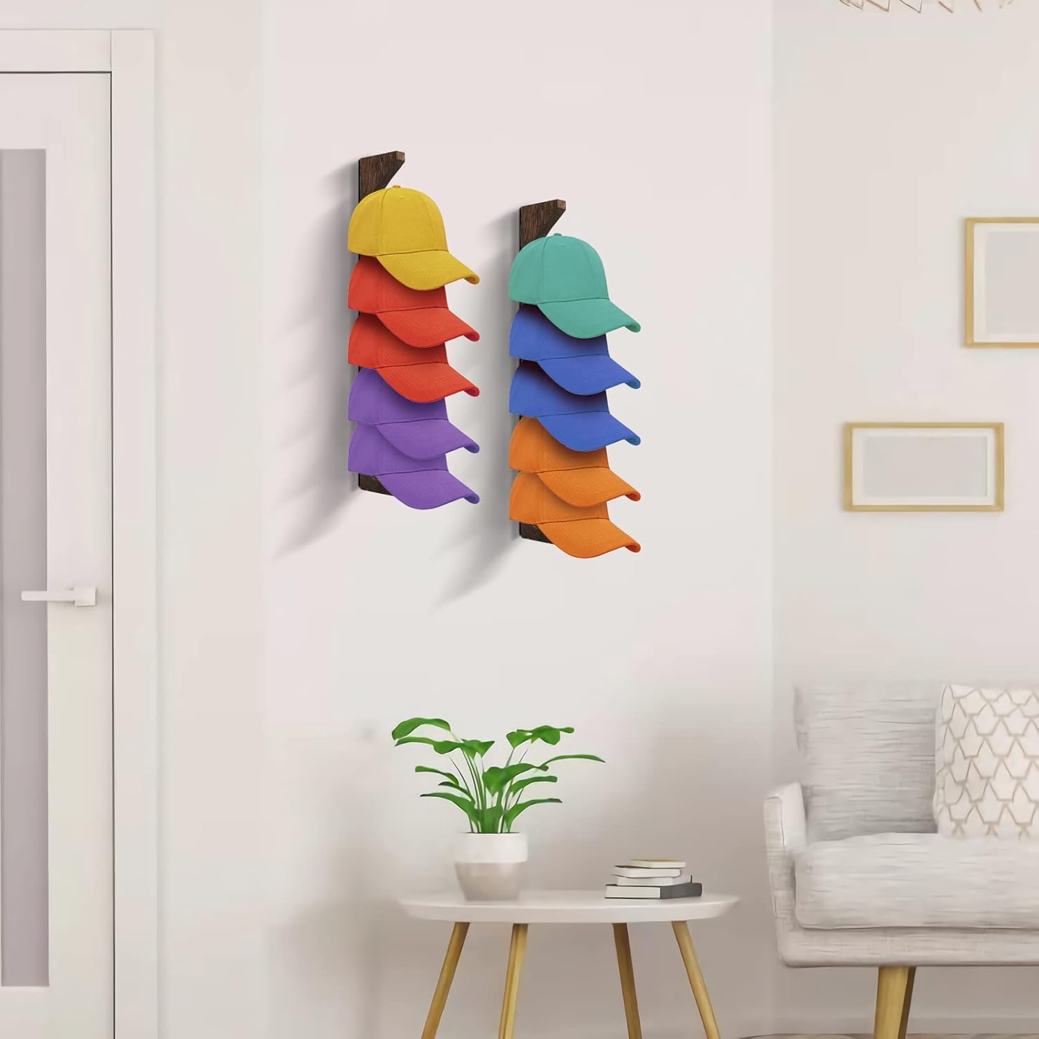 2PCS Wall Mounted Wooden Hat Rack for Baseball Caps