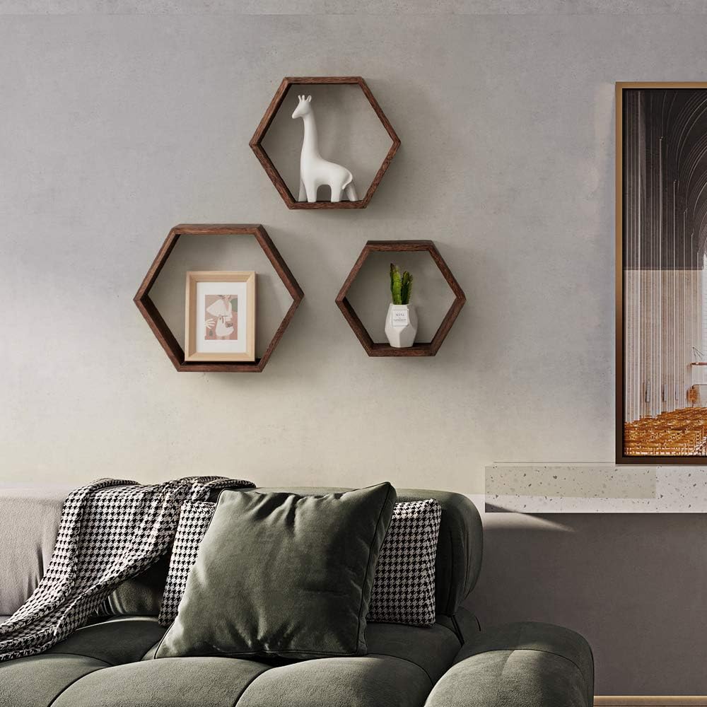 AZL1 Life Concept Torched Grey Floating Shelves Set of 3