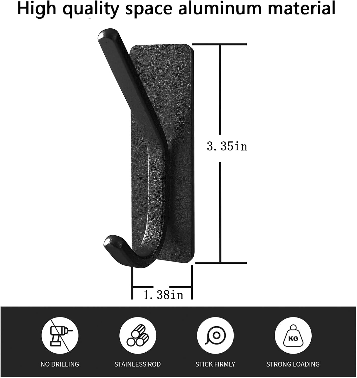 Paoli Heavy Duty Adhesive Hooks Set of 4 Black 30 lb Load