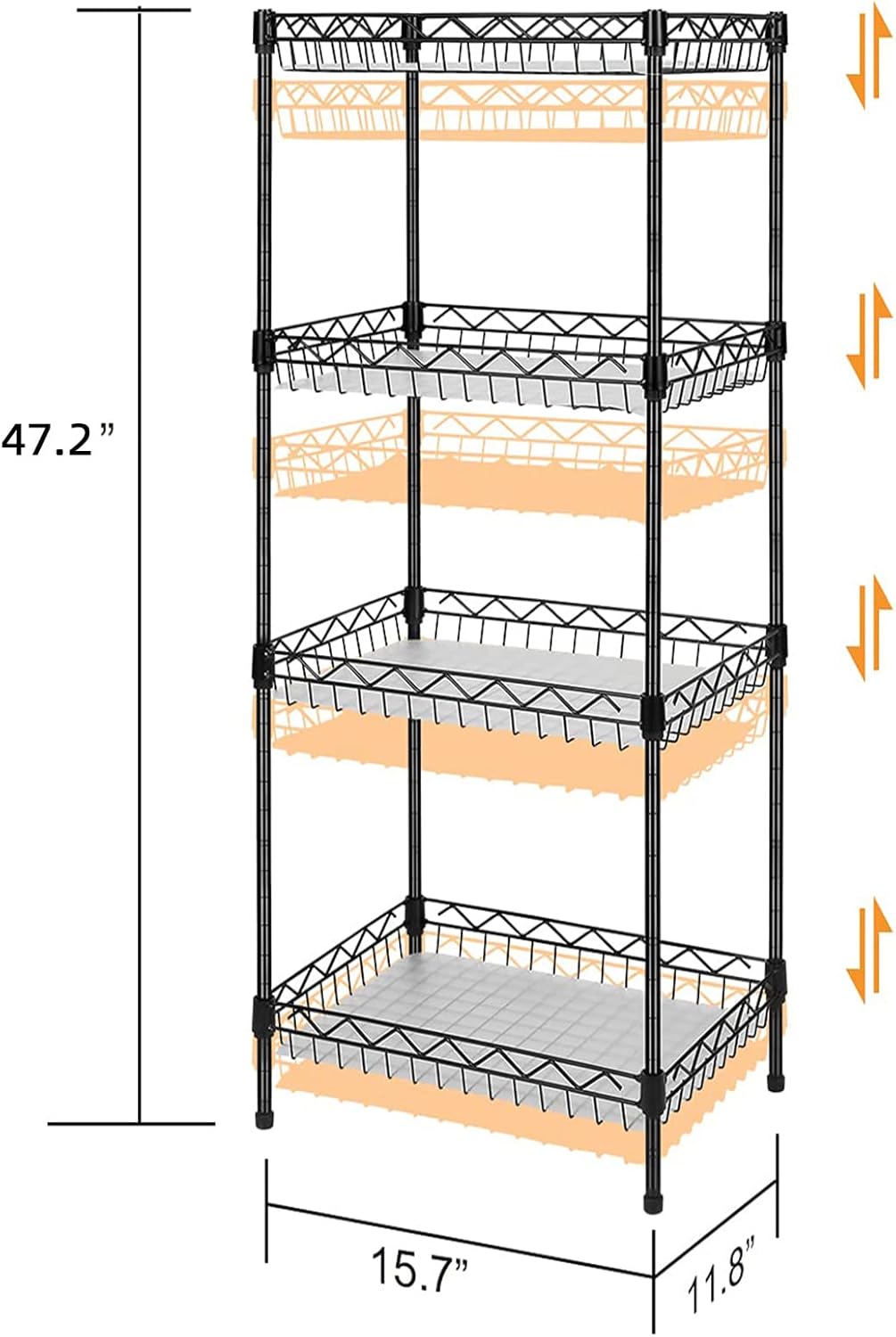 4-Tier Wire Shelving Unit with Baskets Black