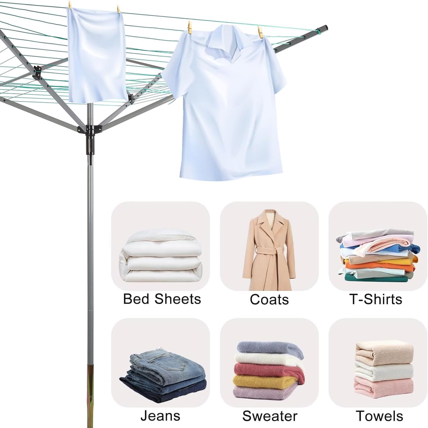 Outdoor Umbrella Drying Rack with 4 Arms and 165 Feet Clothesline