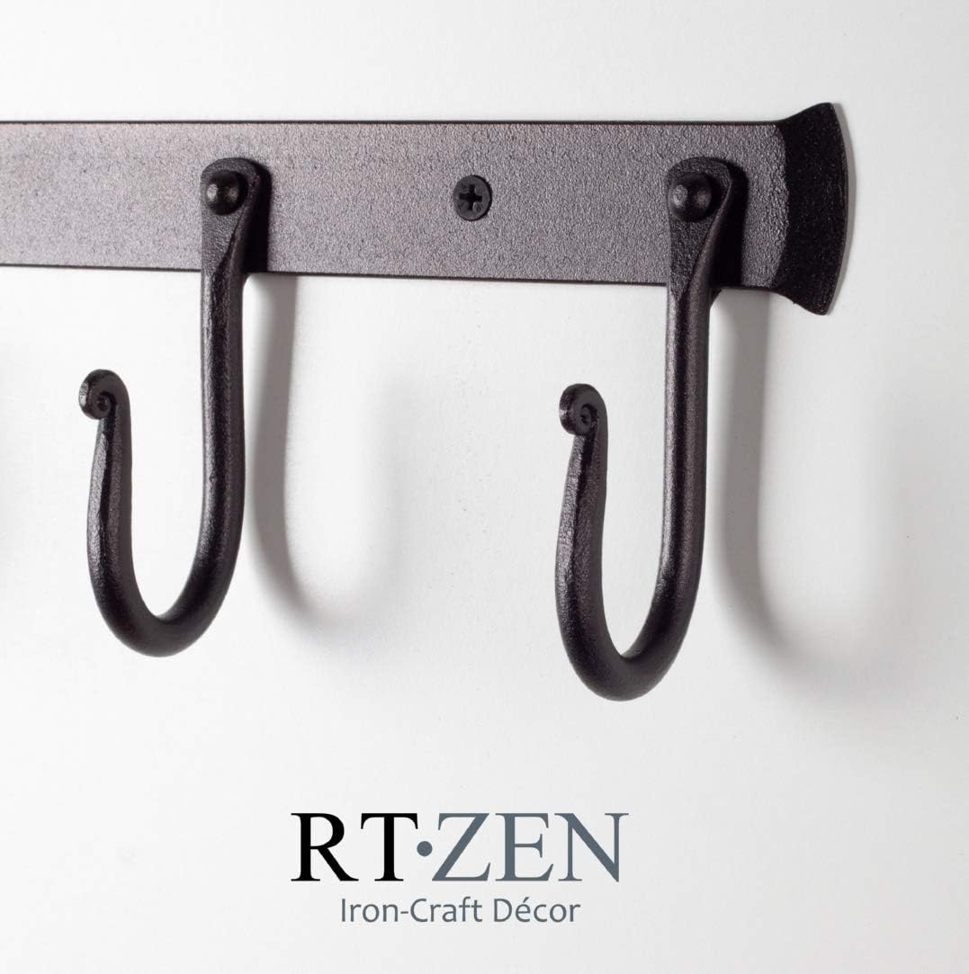 RTZEN Wall Mount Hook Set - 3 Pack Wrought Iron Black Coat Hooks for Entryway and Bathroom