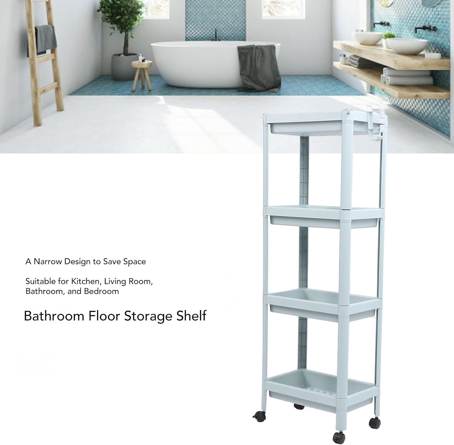Bathroom Floor Storage Shelf 4 Tier With Wheels