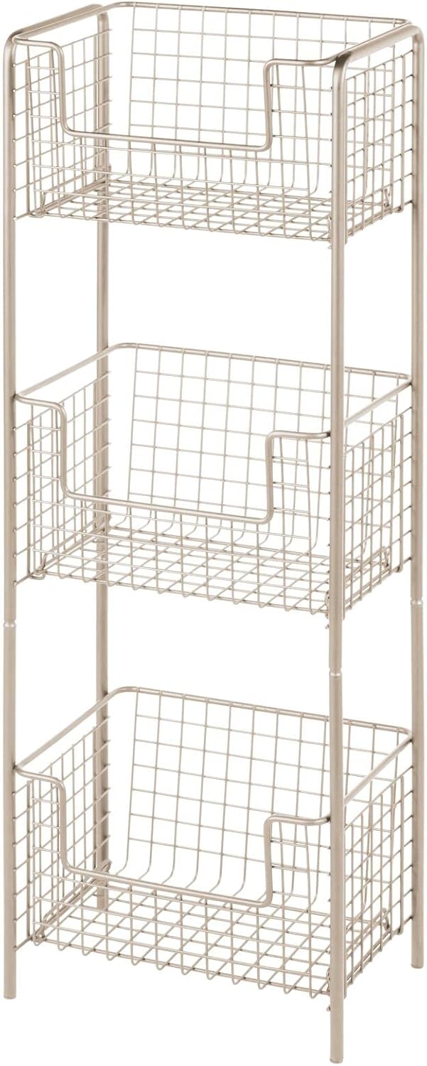 mDesign Steel 3-Tier Bathroom Storage Organizer Tower Rack