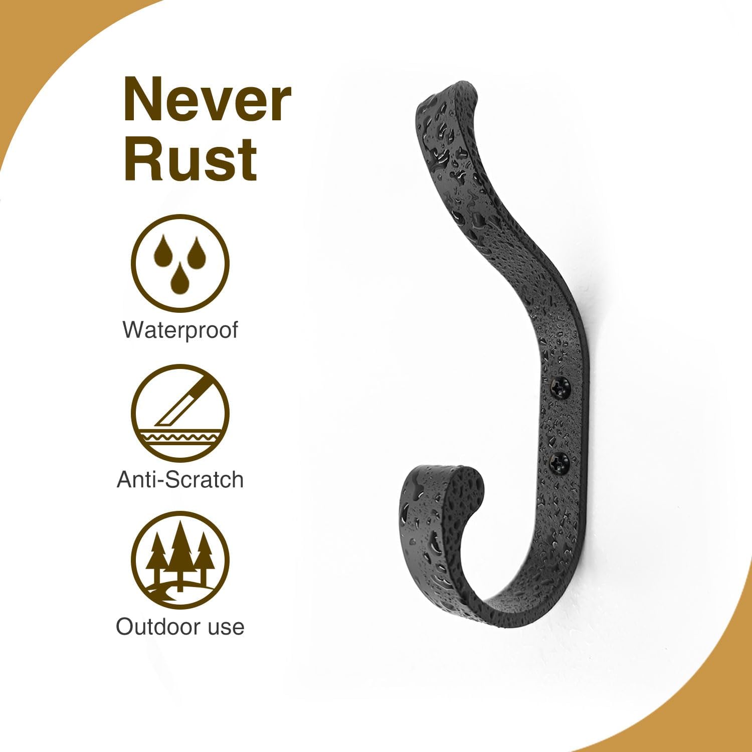 Heavy Duty Wall Mount Coat Hooks 4 Pack 30 lbs Capacity Black
