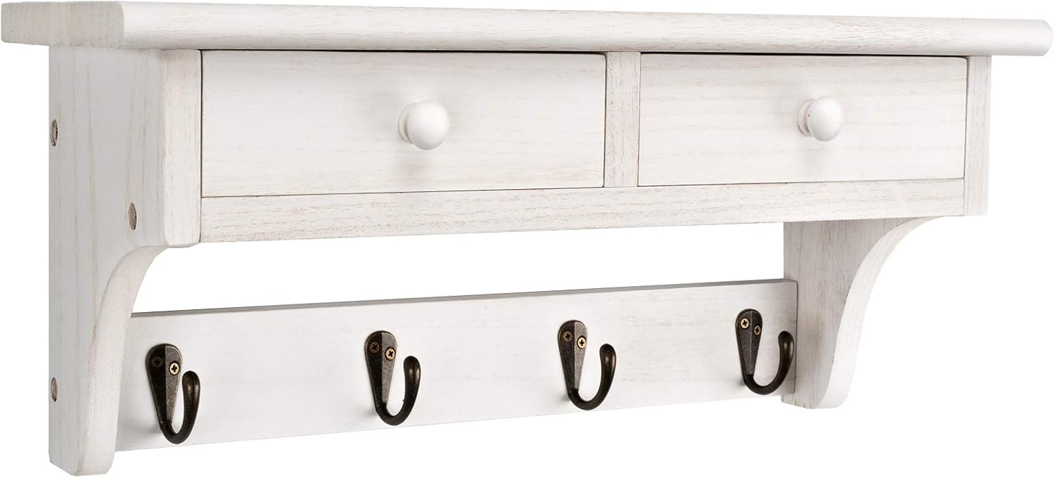 Emfogo Rustic Wood Coat Hooks Wall Mount Shelf
