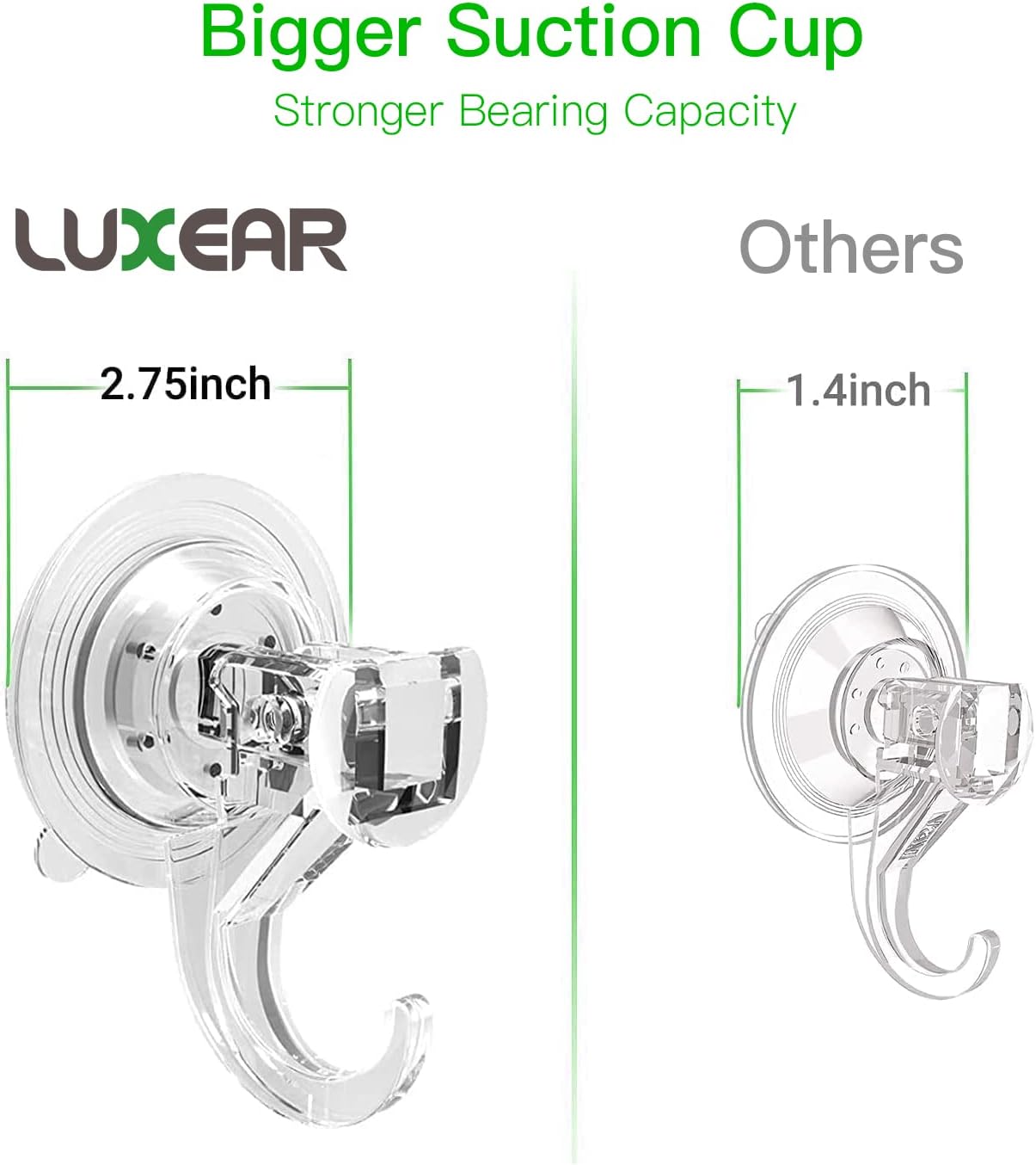 LUXEAR Suction Cup Hooks 2 Pack Clear