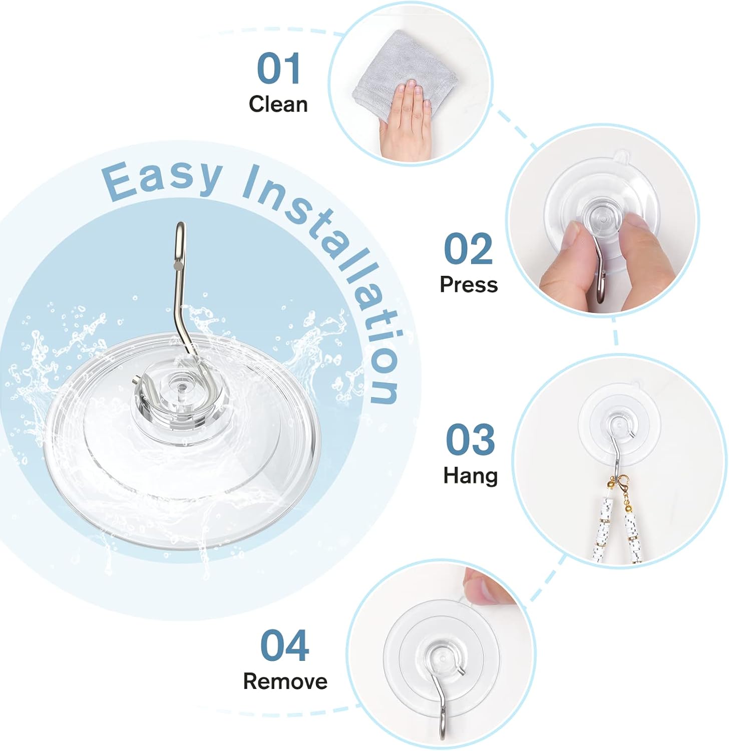 VISV Suction Cup Hooks 12 Pcs Clear with Metal Hooks
