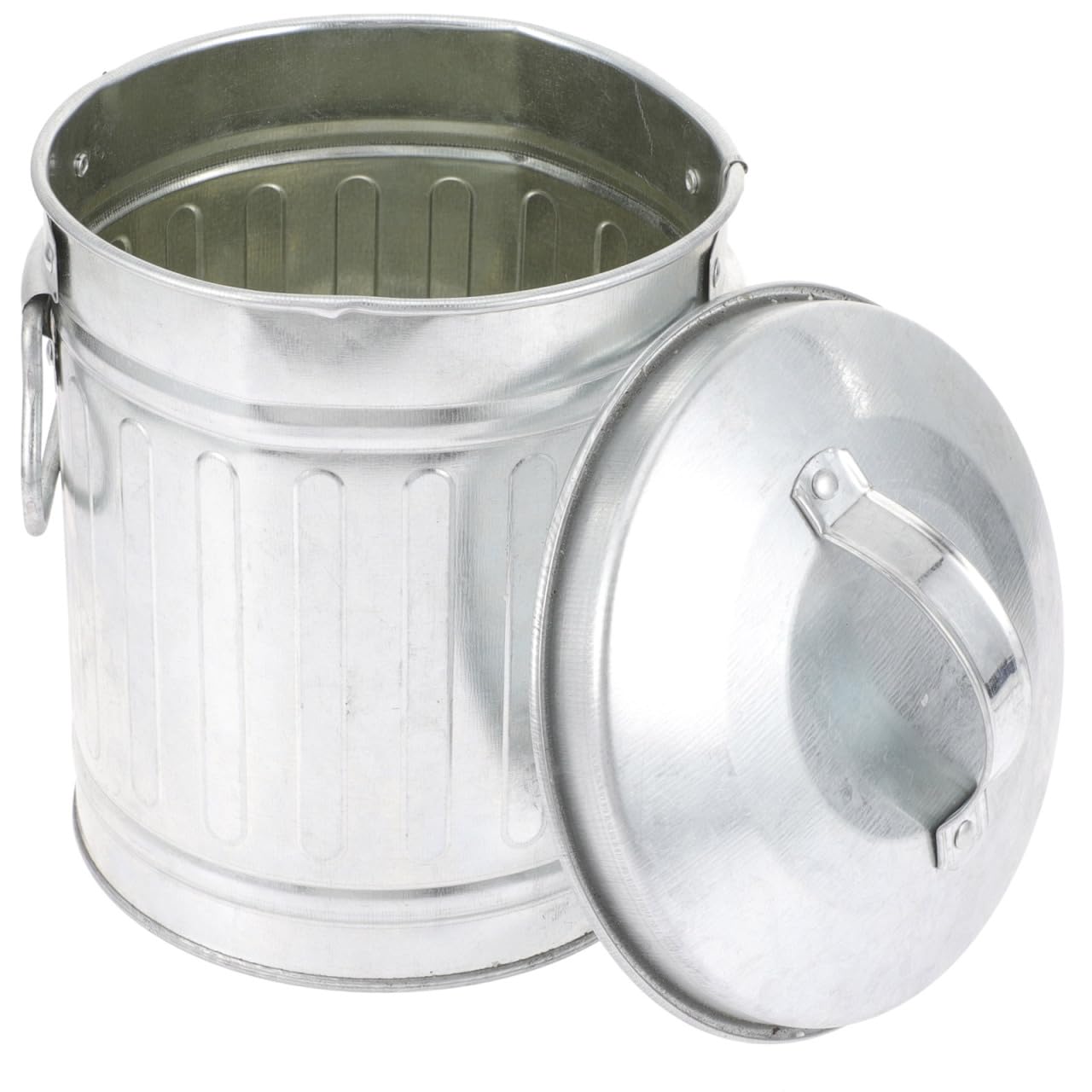 Cabilock Vintage Ash Bucket with Lid Galvanized Metal Flowerpot Organizer Mini Desktop Trash Bin