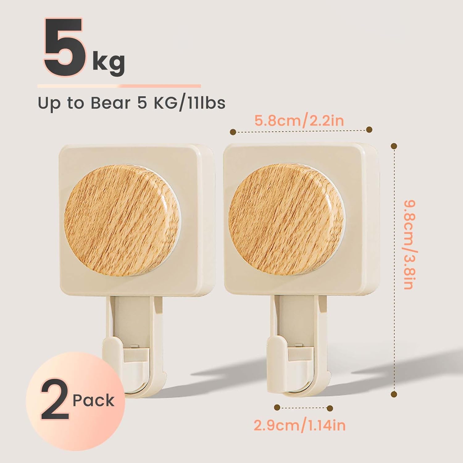 Daily Treasures 2PCS Wood Grain Suction Hooks Rotation Design Bathroom Hooks for Farmhouse Style