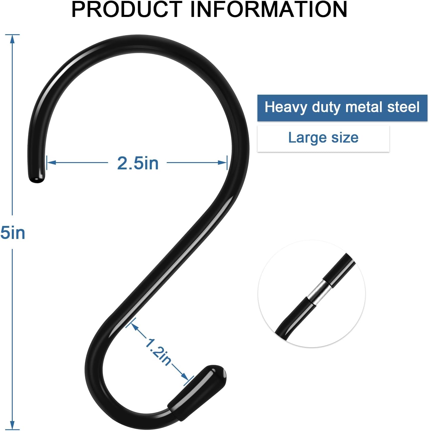 4 Pack Large Black S Hooks with Non-Slip Rubber Coating 1