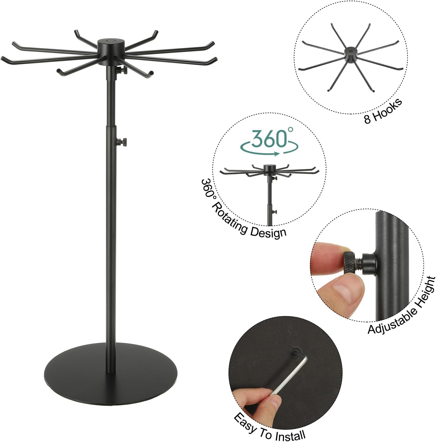 Uxcell Keychain Display Stand with 8 Hooks and 360 Degree Rotation