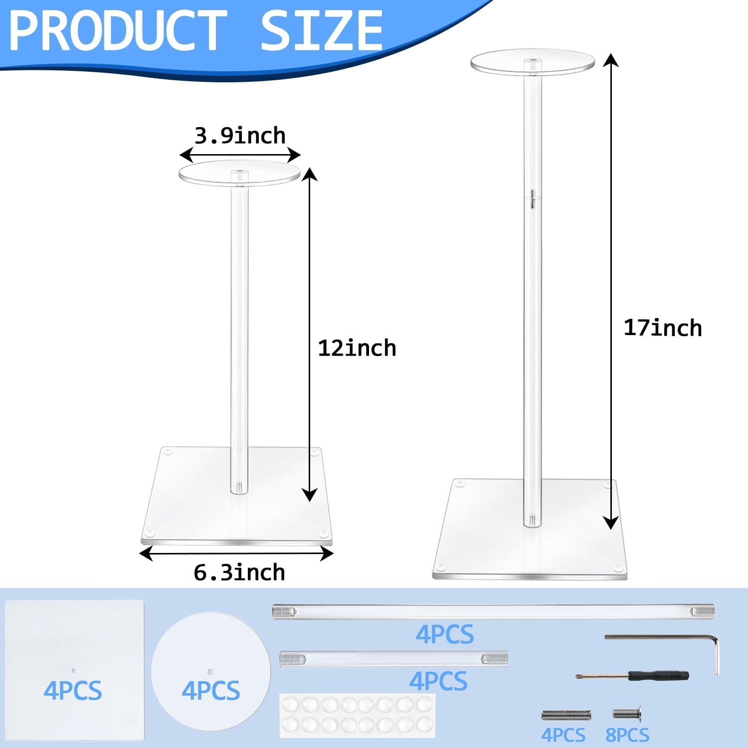 AYSUM 4 Pack Acrylic Hat Display Stands 17 Inch Adjustable Clear Riser