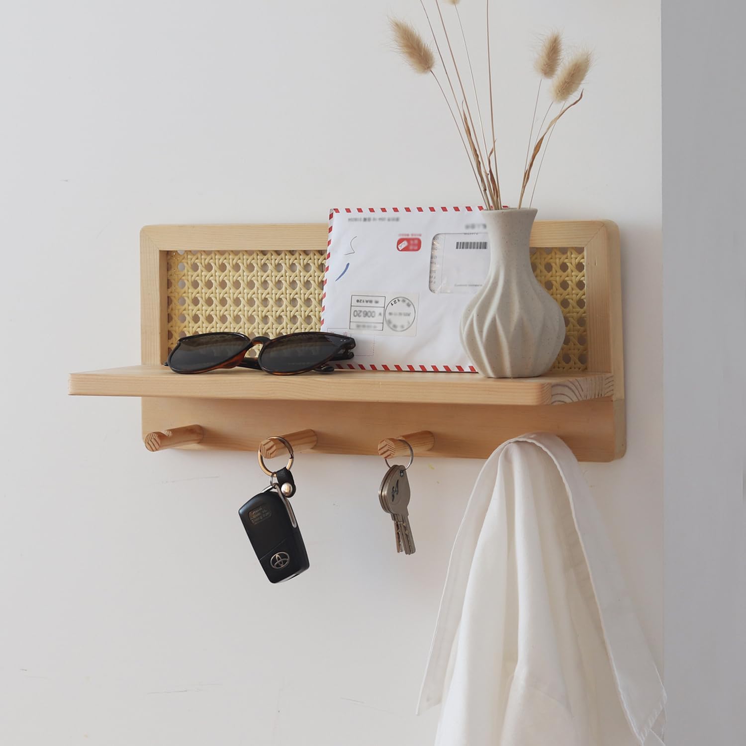 FRIADE Floating Shelf Coat Rack with 4 Hooks Burlywood