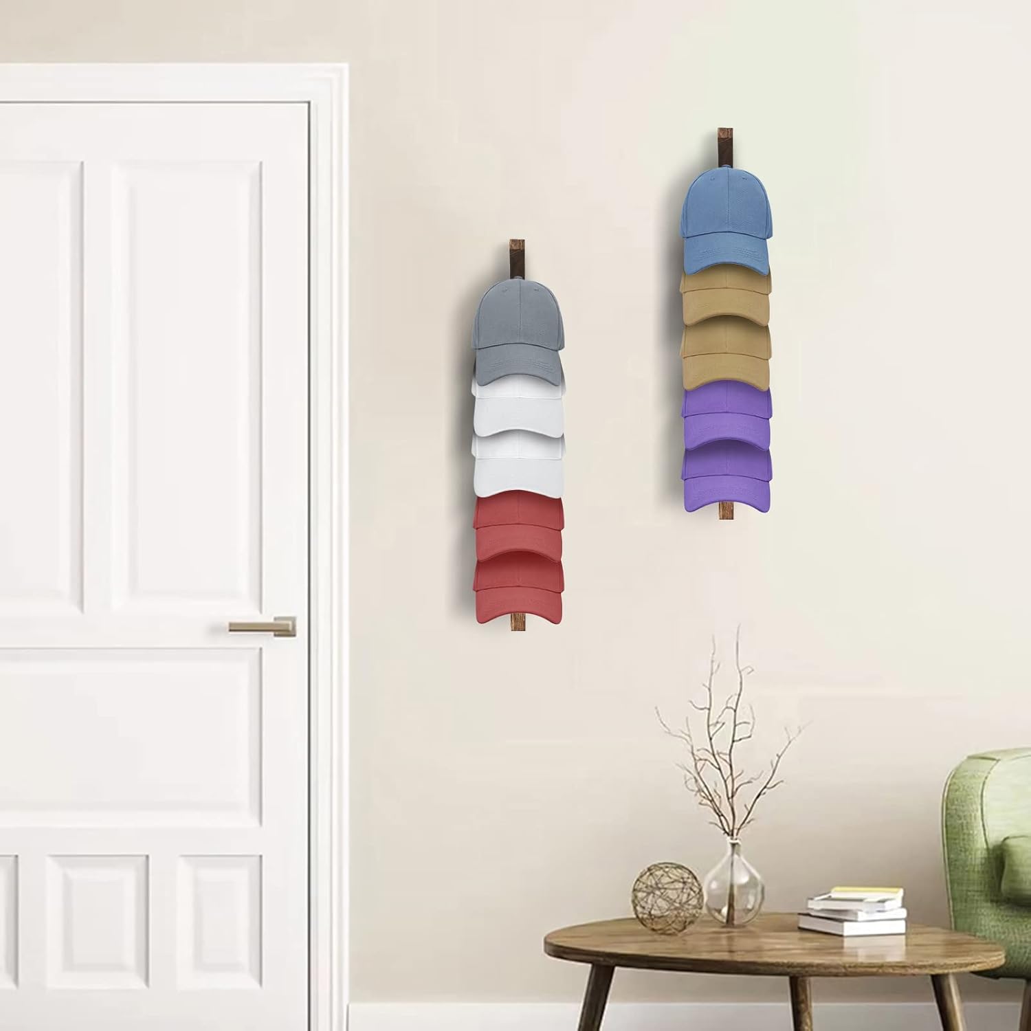 2PCS Wall Mounted Wooden Hat Rack for Baseball Caps