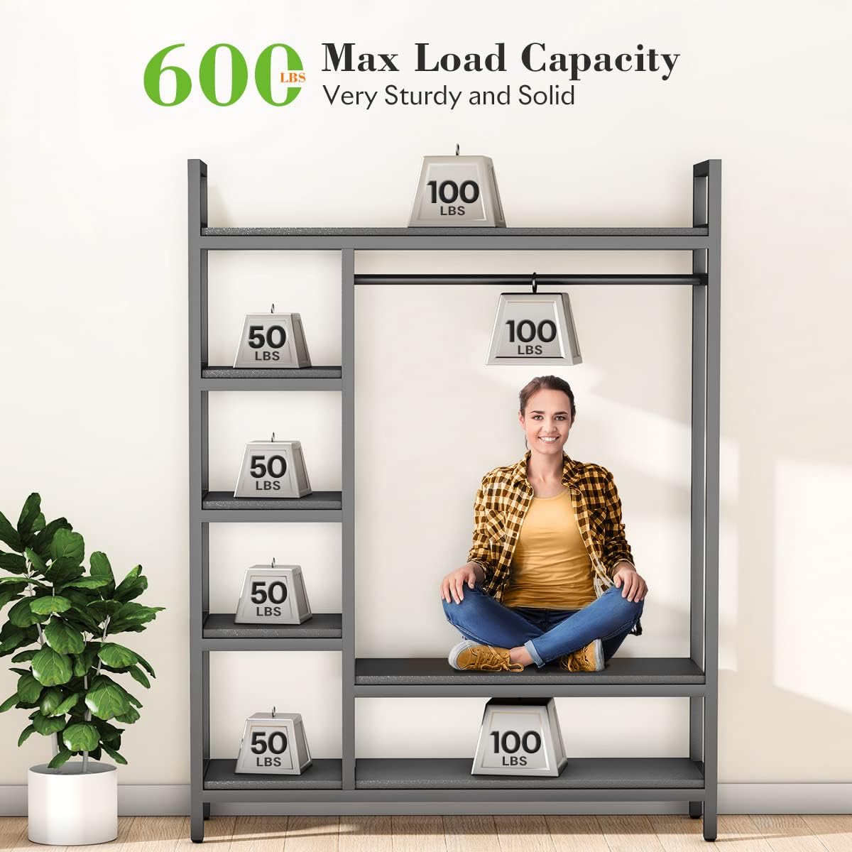HOKEEPER 600lbs Free Standing Closet Organizer with 6 Metal Shelves Heavy Duty Clothing Rack
