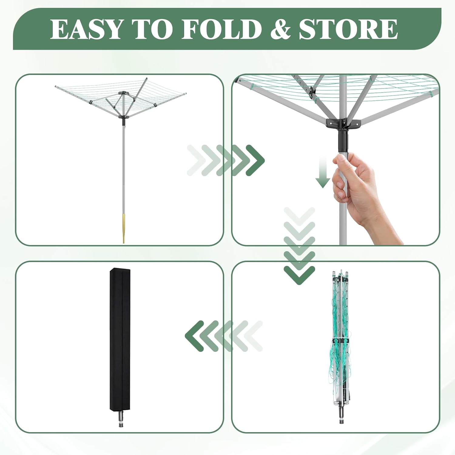 Rotary Outdoor Umbrella Drying Rack with 12 Lines and 4 Arms