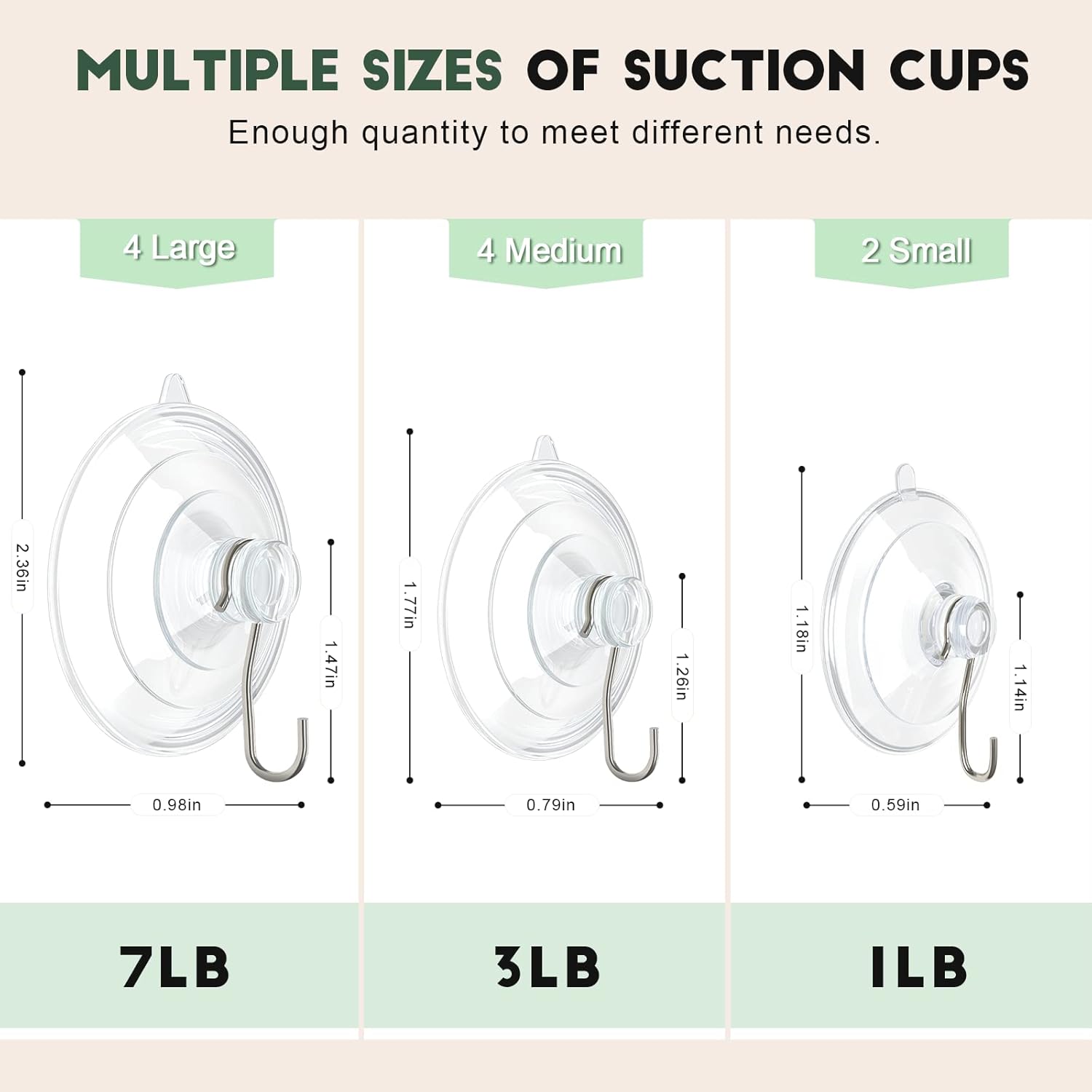 RELBRO Suction Cup Hooks Set 10 Pcs Clear Large Medium Small