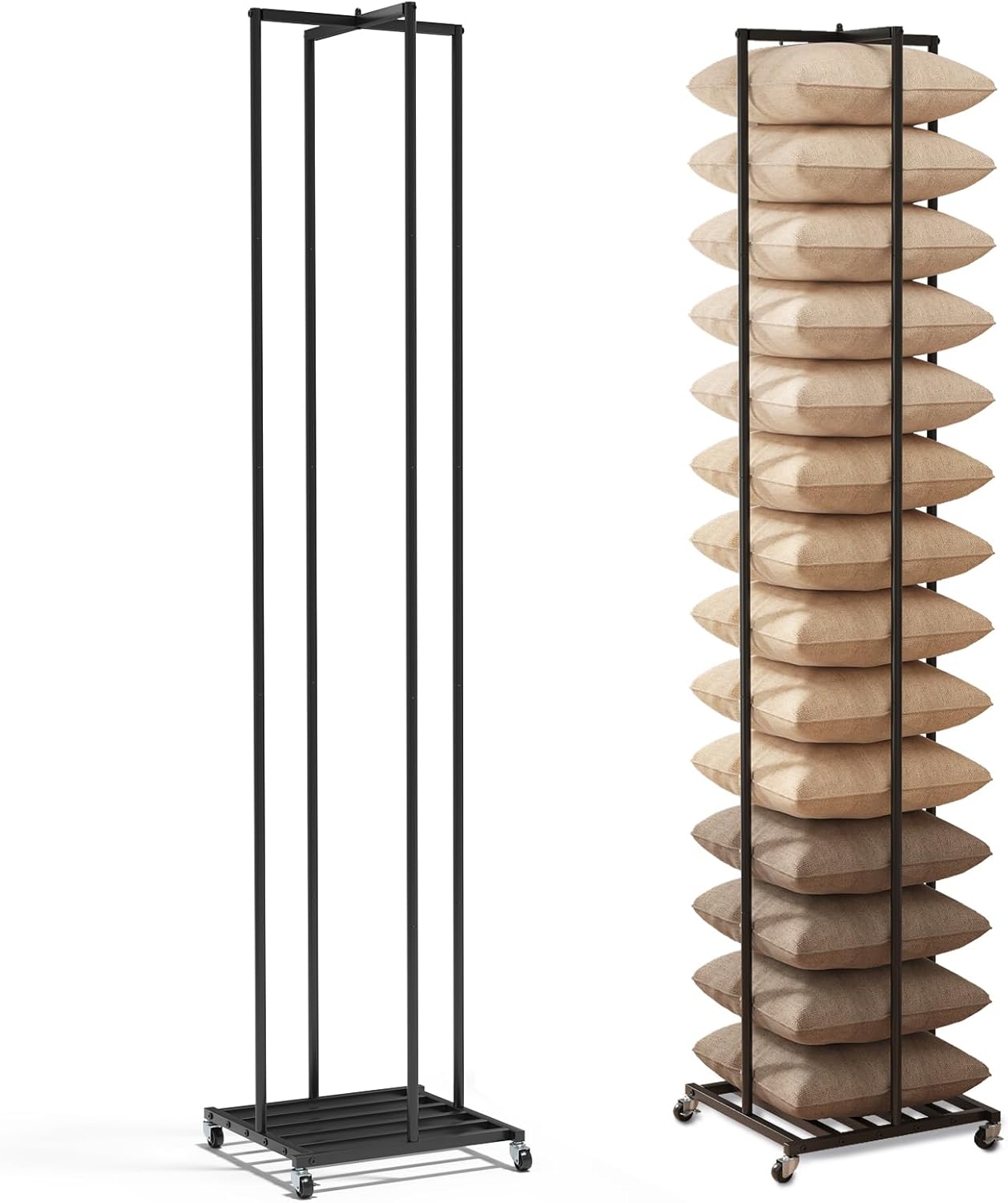 Pillow Storage Rack with Adjustable Height and Mobile Wheels