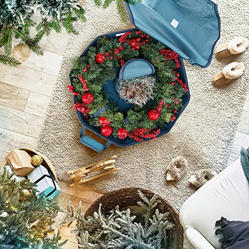 Hearth Harbor Wreath Storage Container with Interior Pockets and Dual Zipper