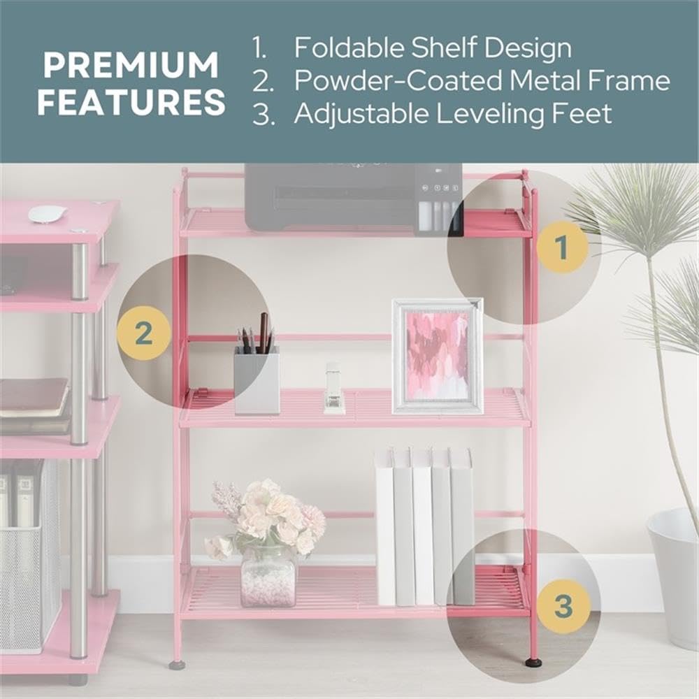 Convenience Concepts Xtra Storage Shelves Pink 3 Tier Folding Metal Organizer Unit