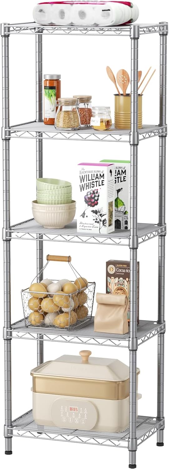 SINGAYE 5 Tier Adjustable Wire Shelf Unit Gray