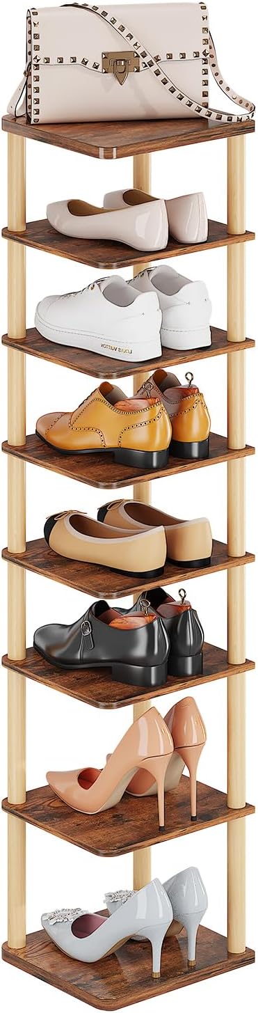 LUCKNOCK Vertical Shoe Rack 8-Tier Rustic Brown