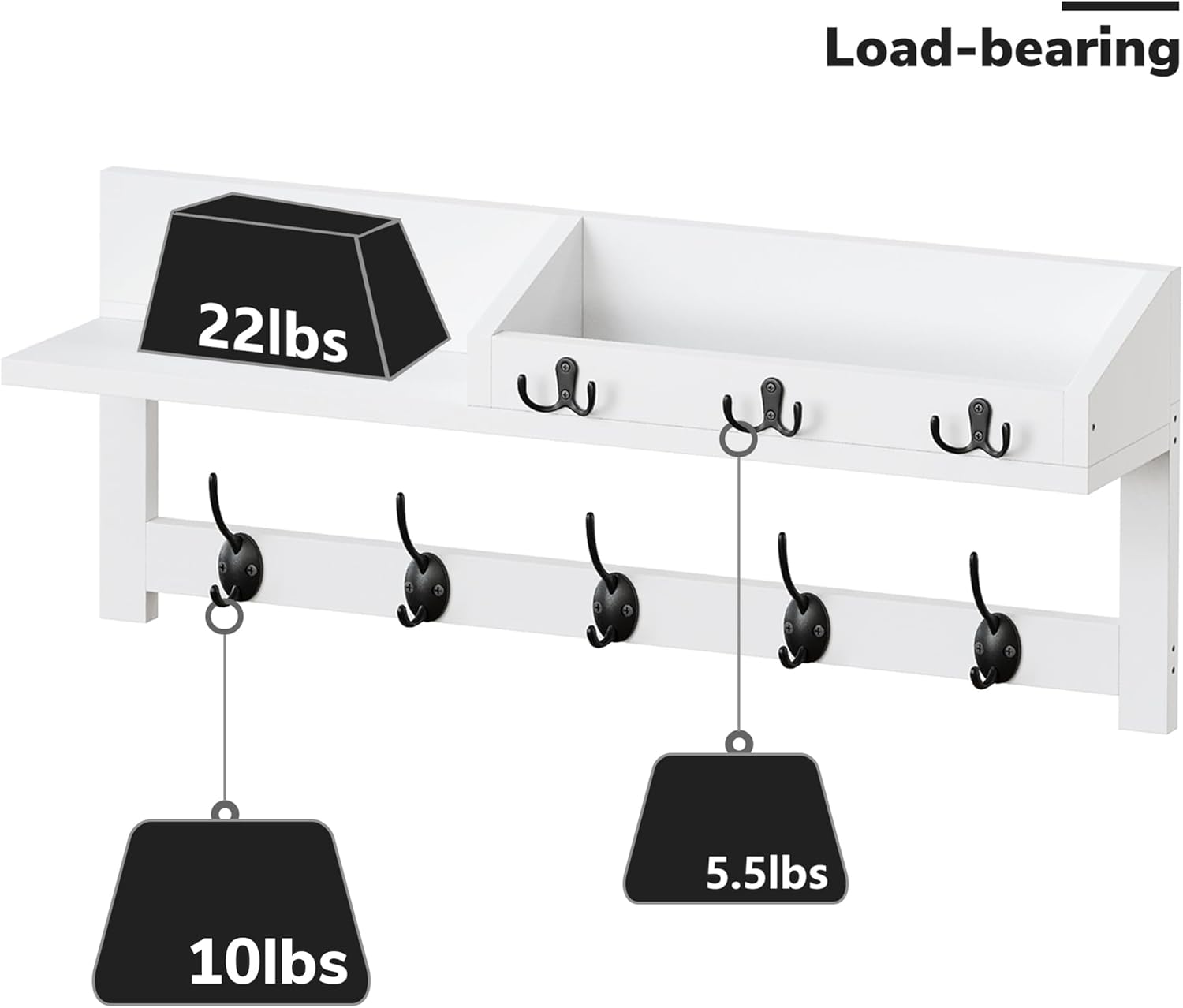 AMBIRD 2657 Inch Wall Shelf With 5 Dual Hooks And 3 Key Hooks