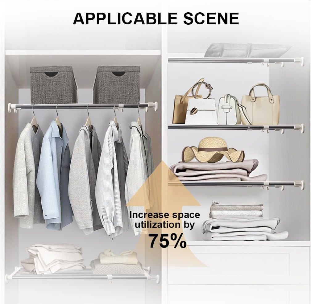 Hershii Adjustable Closet Shelf Rod Organizer 1574-2362 Inches