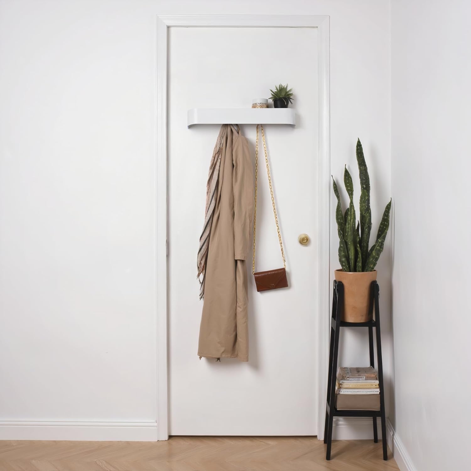 Modern Wall-Mounted Coat Rack with Shelf and 5 Hooks