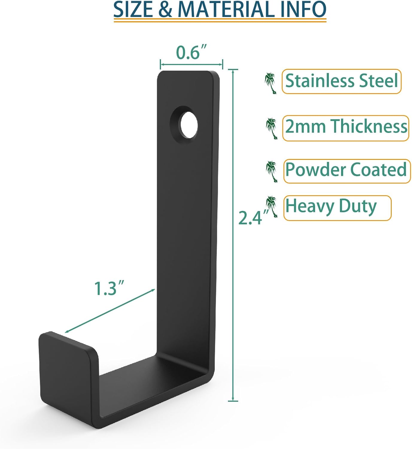 Aufuga Heavy Duty Stainless Steel Coat Hooks 8pcs Black Square Wall Hooks