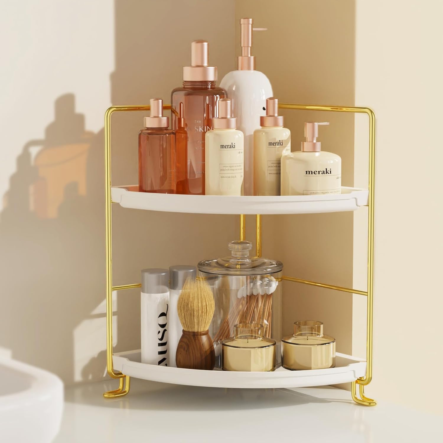2-Tier Corner Storage Organizer with Shelves