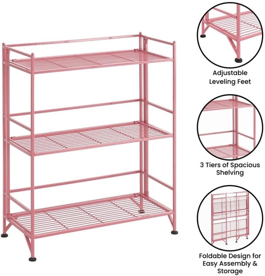 Convenience Concepts Xtra Storage Shelves Pink 3 Tier Folding Metal Organizer Unit