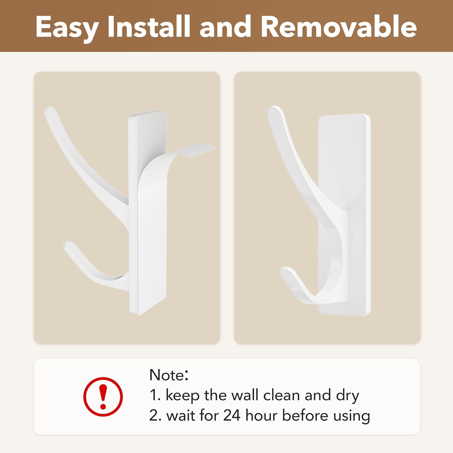 Self Adhesive Coat Hooks Heavy Duty Stainless 6 Pack White