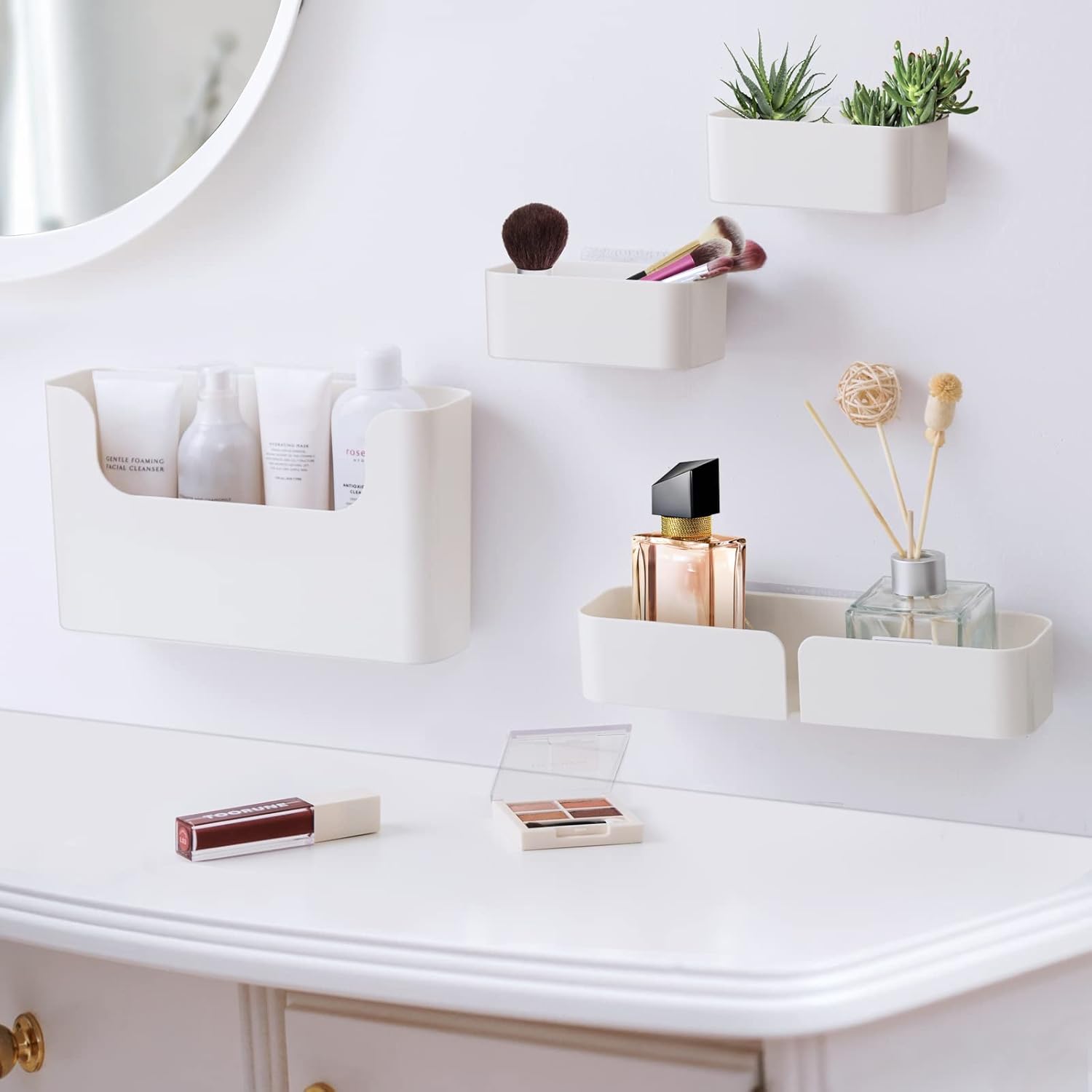 Poeland Floating Shelf Wall Mounted Non Drilling Adhesive 8pcs Bathroom Organizer
