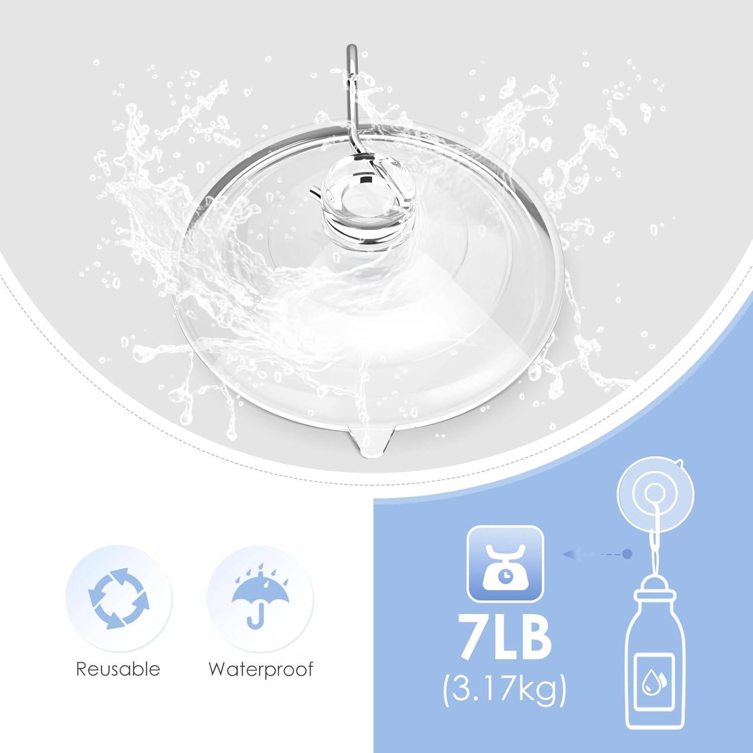 HangerSpace Suction Cup Hooks 8 Pack - 25 Inch Clear for Kitchen Bathroom Shower Wall Window Door