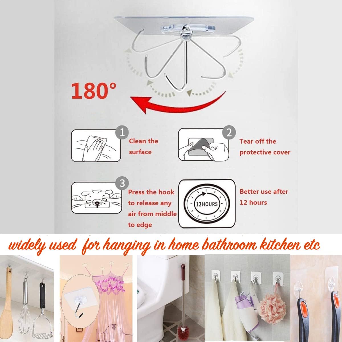 Heavy Duty Adhesive Hooks 14 Pack 33 lb Max Waterproof Oilproof Reusable