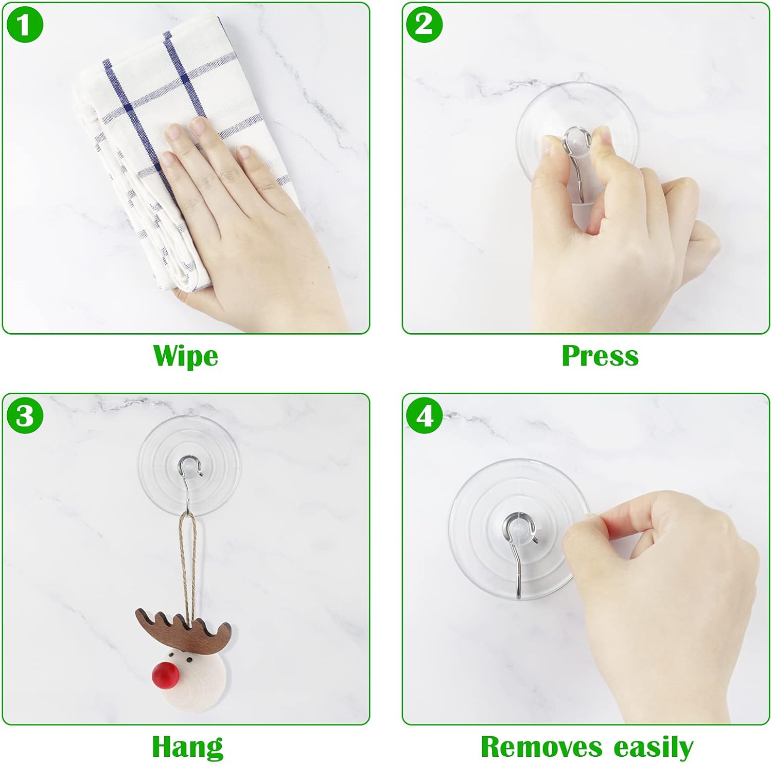 HangerSpace Suction Cup Hooks 8 Pack - 25 Inch Clear for Kitchen Bathroom Shower Wall Window Door