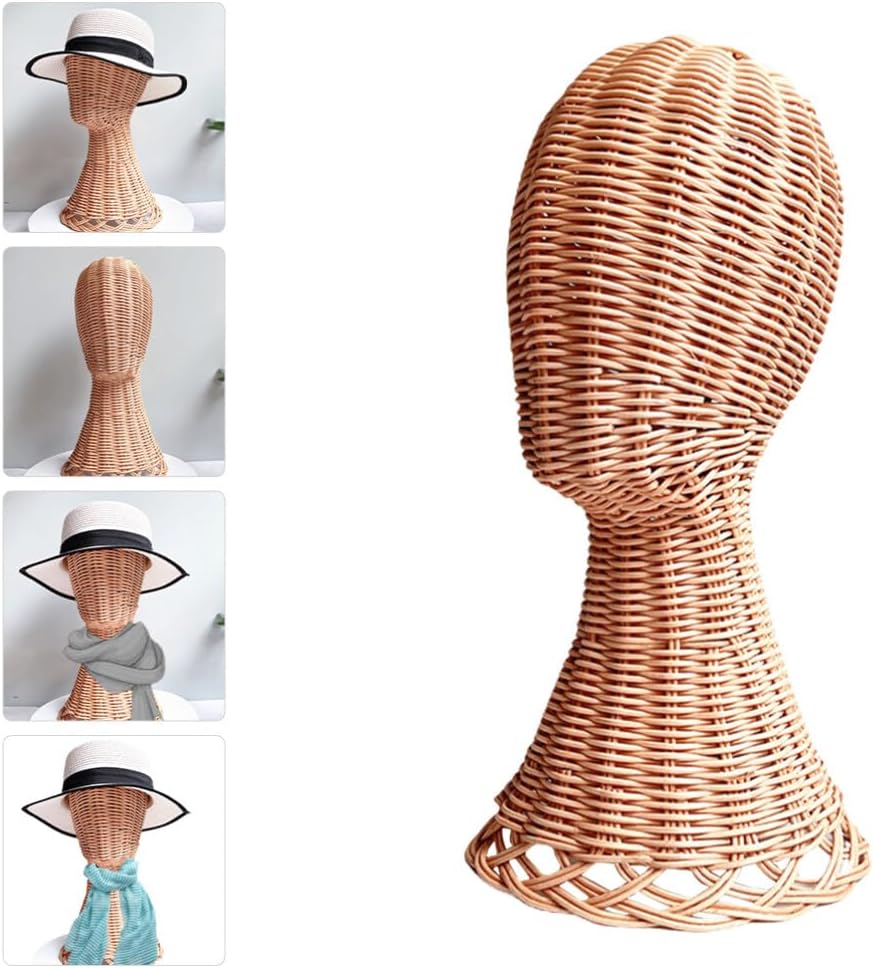 EXCEART Rattan Hat Display Stand for Wigs and Caps