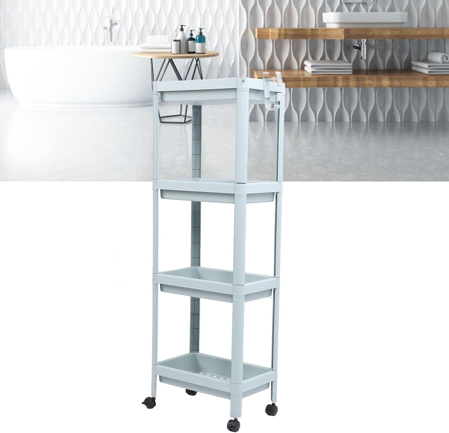 Bathroom Floor Storage Shelf 4 Tier With Wheels